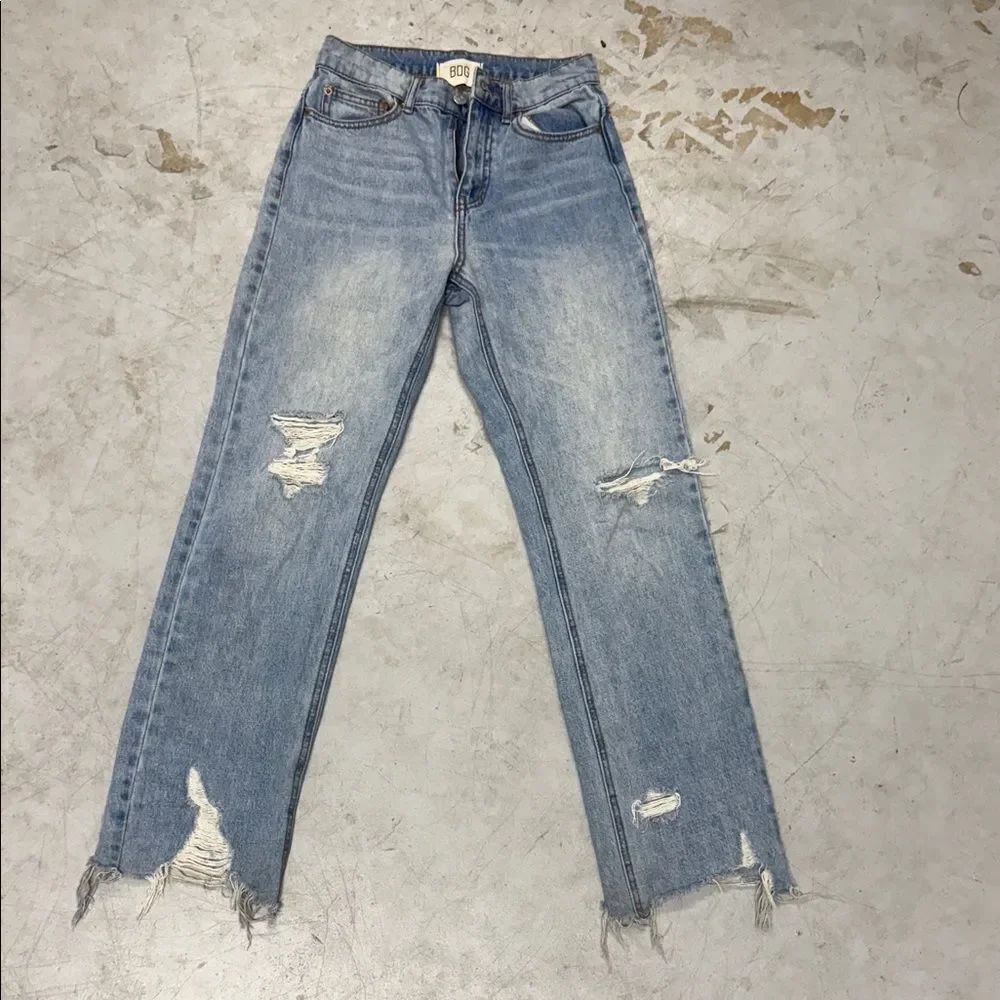 BDG High Waist Size 24 Women's Light Blue Distressed Straight Leg Jeans